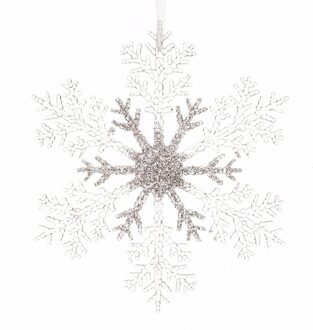 Decoris Kerstboom decoratie sneeuwvlok 21 cm transparant/zilver