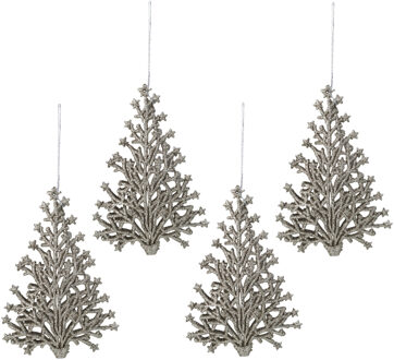Decoris kerstboom hangers - 4x - champagne glitters - 15 cm - kerst ornamenten - Kunststof