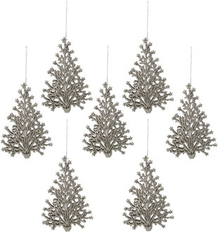 Decoris kerstboom hangers - 6x - champagne glitters - 15 cm - kerst ornamenten - Kunststof