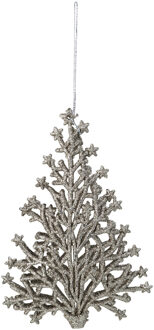Decoris kerstboom hangers - champagne glitters - 15 cm - kerst ornamenten - Kunststof