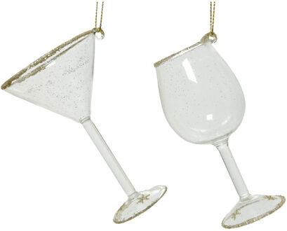 Decoris Kerstboom hangers set van 2x stuks transparante drank glazen 10 x 6 cm - Kerstversieringen ornamenten van kunststof