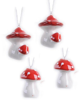 Decoris Kerstboom hangers set van 8x stuks paddenstoelen rood 4.5 x 4.5 cm