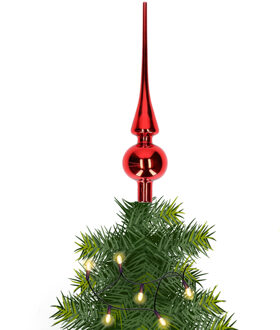 Decoris kerstboom piek - 1x - rood - glas - 26 cm - kerstboomversiering - kerstversiering