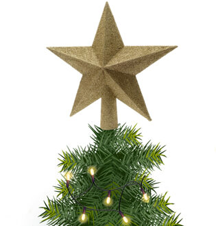 Decoris kerstboom piek - 1x - ster vorm - goud - glitter - 19 cm - kunststof - kerstpiek
