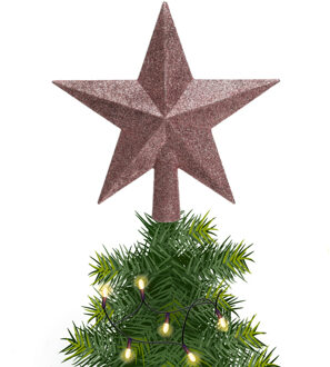 Decoris kerstboom piek - 1x - ster vorm - oudroze - glitter - 19 cm - kunststof - kerstpiek
