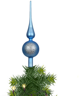 Decoris kerstboom piek - gedecoreerd - blauw - mat - glas - H31 cm - kerstboompiek Donkerblauw