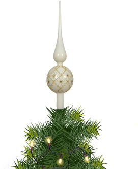 Decoris kerstboom piek - gedecoreerd - creme wit/goud - glas - H31 cm - kerstboompiek