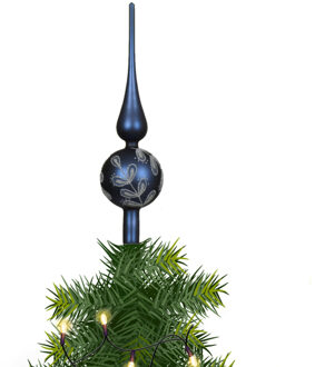 Decoris kerstboom piek - gedecoreerd - donkerblauw - mat - glas - H31 cm - kerstboompiek