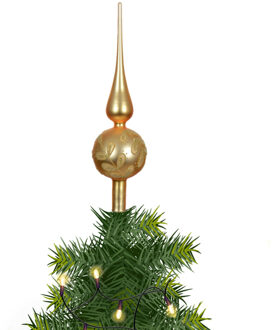 Decoris kerstboom piek - gedecoreerd - goud - glas - H31 cm - kerstboompiek Goudkleurig