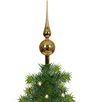 Decoris kerstboom piek - gedecoreerd - goud - glas - H31 cm - kerstboompiek
