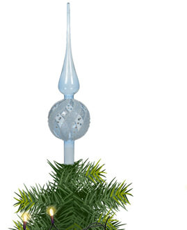 Decoris kerstboom piek gedecoreerd - lichtblauw - glas - 31 cm