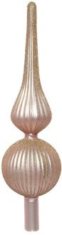Decoris Kerstboom piek gedecoreerd - lichtroze met glitter - glas - 31 cm