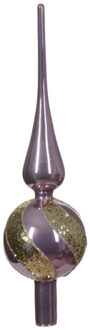 Decoris Kerstboom piek gedecoreerd - lila paars/goud - glas - 31 cm