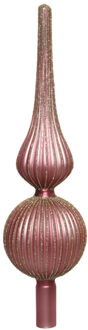 Decoris Kerstboom piek gedecoreerd - oudroze met glitter - glas - 31 cm