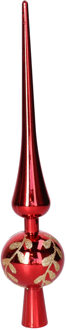 Decoris kerstboom piek - gedecoreerd - rood - glas - 30 cm - kerstboompiek