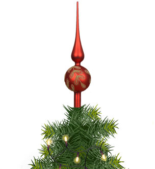 Decoris kerstboom piek - gedecoreerd - rood/goud - glas - H31 cm - kerstboompiek