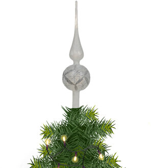 Decoris kerstboom piek - gedecoreerd - wit - ijslak - glas - H31 cm - kerstboompiek