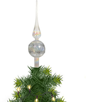 Decoris kerstboom piek - gedecoreerd - wit - parelmoer - glas - H31 cm - kerstboompiek