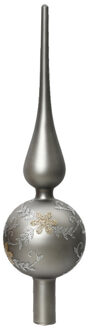 Decoris Kerstboom piek gedecoreerd - zilver/grijs - glas - 31 cm