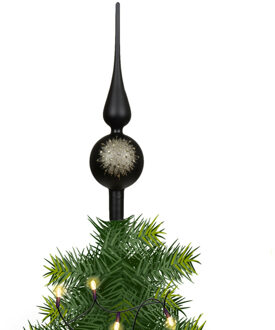 Decoris kerstboom piek gedecoreerd - zwart - glas - 31 cm