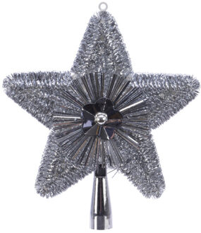 Decoris Kerstboom piek glitters zilver 23 cm - kerstboompieken Zilverkleurig