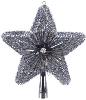 Decoris Kerstboom piek glitters zilver 23 cm
