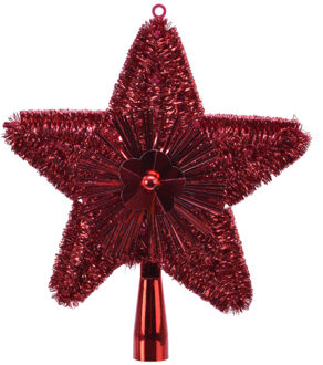 Decoris Kerstboom piek kunststof rood met glitters 23 cm