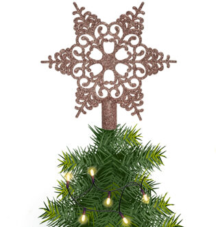 Decoris Kerstboom piek open kunststof kerst ster lichtroze met glitters H19 cm