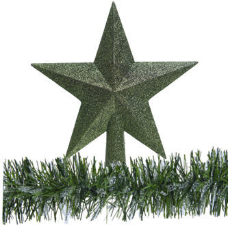 Decoris Kerstboom piek - ster - donkergroen - 19 cm - met kerstslinger - kunststof
