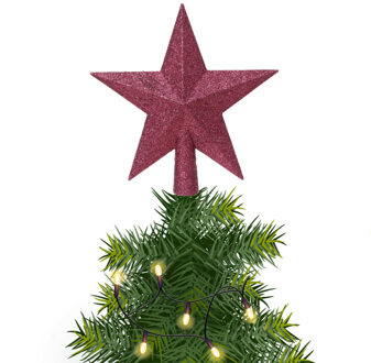 Decoris kerstboom piek - ster - donkerroze - kunststof - 19 cm