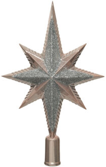 Decoris Kerstboom piek - ster - lichtroze/zilver - kunststof - 25,5 cm
