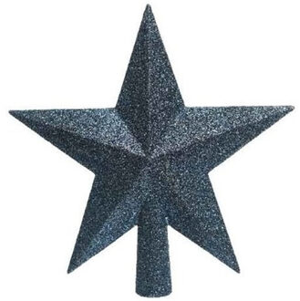 Decoris kerstboom piek - ster vorm - donkerblauw - glitter - 19 cm - kunststof - kerstpiek