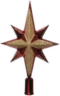 Decoris Kerstboom piek - ster vorm - donkerrood - kunststof - 25,5 cm - kerstpiek