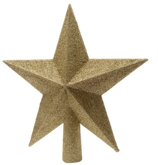 Decoris kerstboom piek - ster vorm - goud - glitter - 19 cm - kerstboompieken Goudkleurig