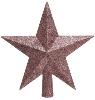 Decoris kerstboom piek - ster vorm - oudroze - glitter - 19 cm - kunststof - kerstpiek