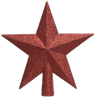Decoris kerstboom piek - ster vorm - rood - glitter - 19 cm - kunststof - kerstpiek