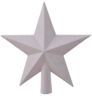 Decoris kerstboom piek - ster vorm - wit parelmoer - glitter - 19 cm - kunststof - kerstpiek