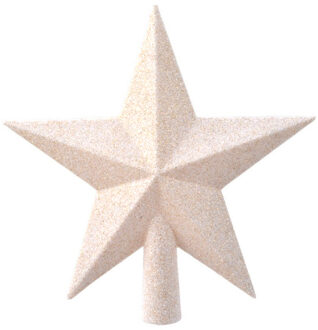 Decoris kerstboom piek - ster vorm - wol wit - glitter - 19 cm - kunststof - kerstpiek Creme