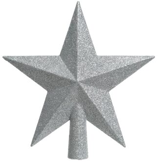 Decoris kerstboom piek - ster vorm - zilver - glitter - 19 cm - kunststof - kerstpiek