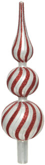 Decoris Kerstboom piek swirl - rood/zilver - glas - 31 cm - glitters