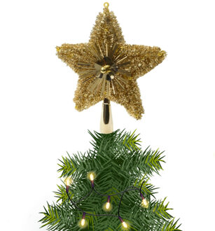 Decoris Kerstboom piek/topper ster glitters goud 23 cm - kerstboompieken Goudkleurig