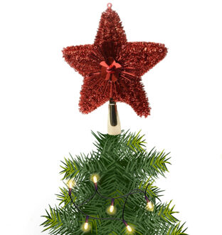 Decoris Kerstboom piek/topper ster rood met glitters 23 cm - kerstboompieken