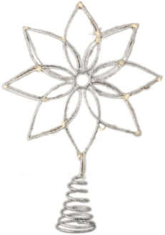 Decoris Kerstboom ster/bloem piek/topper met LED verlichting warm wit 27 cm met 20 lampjes