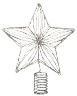 Decoris Kerstboom ster piek/topper met LED verlichting warm wit 25 cm met 12 lampjes - kerstboompieken