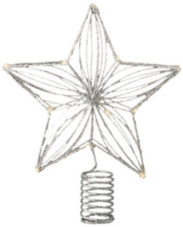 Decoris Kerstboom ster piek/topper met LED verlichting warm wit 25 cm met 12 lampjes