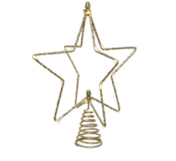 Decoris Kerstboom ster piek/topper met LED verlichting warm wit 25 cm met 20 lampjes - kerstboompieken