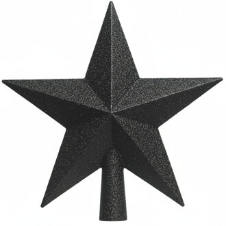 Decoris Kerstboom ster piek - zwart - glitter - 19 cm - kunststof - kerstpiek