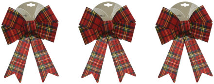 Decoris Kerstboom strik - 3x - rood - 38 cm - geruit patroon - kerstversiering - kerstdecoratie - ke