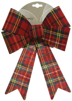 Decoris Kerstboom strik - rood - 38 cm - geruit patroon