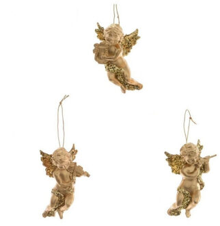 Decoris Kerstboom versiering set van 3x gouden engeltjes van 10 cm